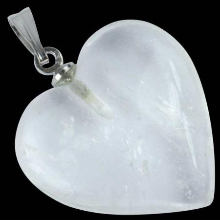 Pendentif coeur cristal de roche Brésil A acier inoxydable (20mm)