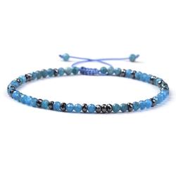 Bracelet Shamballa multi apatite bleue et hmatite (perles facettes 2-3mm)