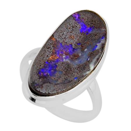 Bague opale boulder Australie AA argent 925 - Taille 61
