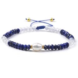 Bracelet Shamballa multi lapis lazuli, pierre de lune et perle d'eau douce (perles facettes 3-4mm)
