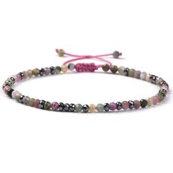Bracelet Shamballa multi tourmaline multicolore et hmatite (perles facettes 2-3mm)