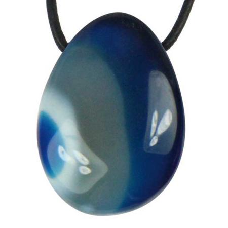Pendentif agate teintée bleue A (pierre trouée) + cordon 