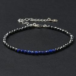 Bracelet hmatite lapis lazuli A perles facettes argent 925