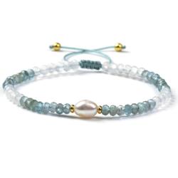 Bracelet Shamballa  multi Apatite bleue, pierre de lune et perle d'eau douce (perles facettes 3-4mm)