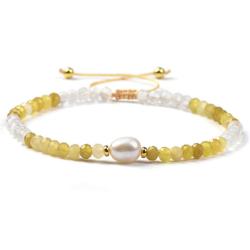 Bracelet Shamballa multi opale jaune, pierre de lune et perle d'eau douce (perles facettes 3-4mm)