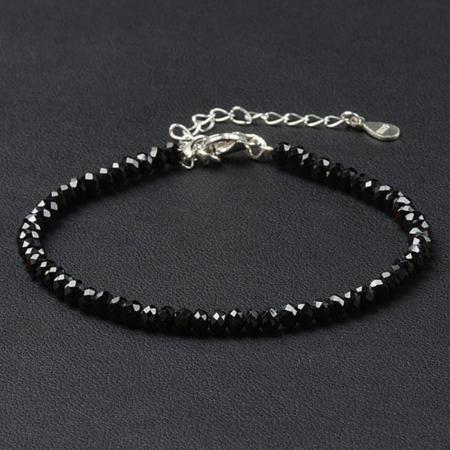 Bracelet spinelle noir Sri Lanka A perles facettées argent 925