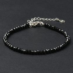 Bracelet spinelle noir Sri Lanka A perles facettées argent 925