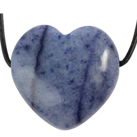 Coeur percé aventurine bleue ou quartz bleu Brésil A 30mm + cordon