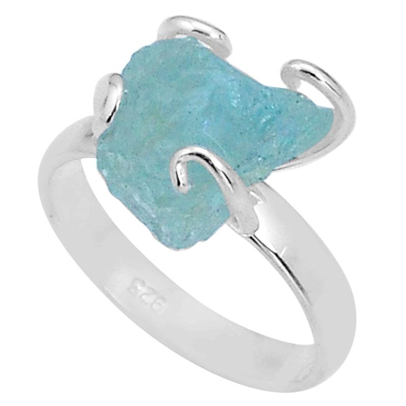 Bague aigue marine Namibie argent 925 AA - Taille 56