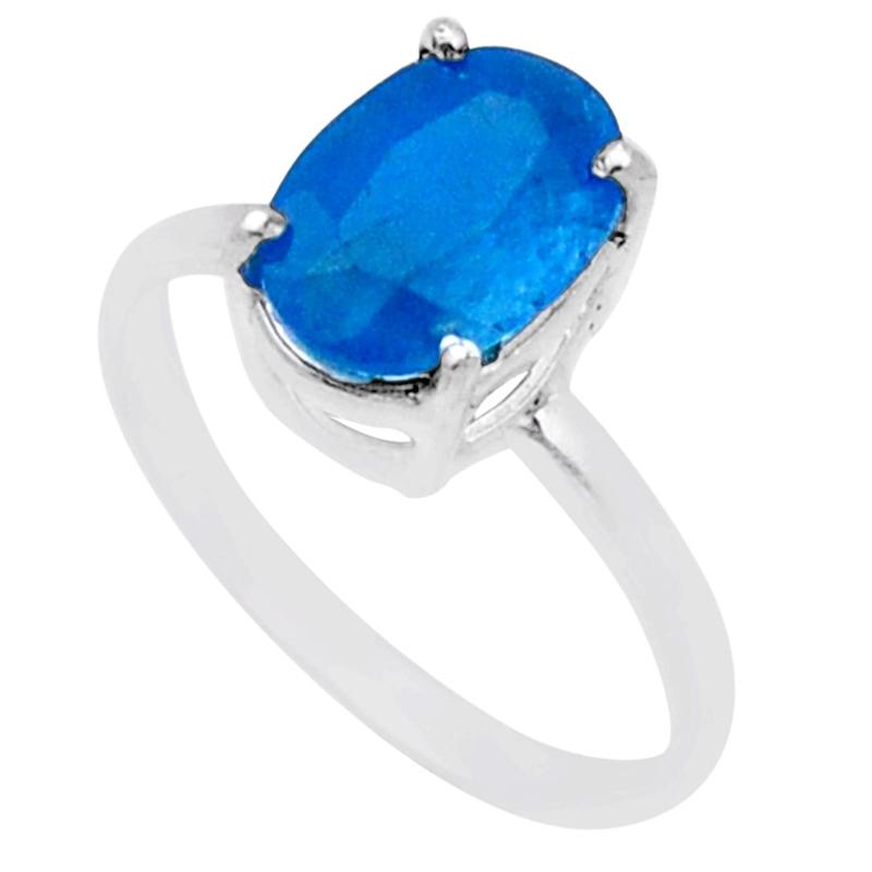 Bague apatite bleue facettée Madagascar AAA argent 925