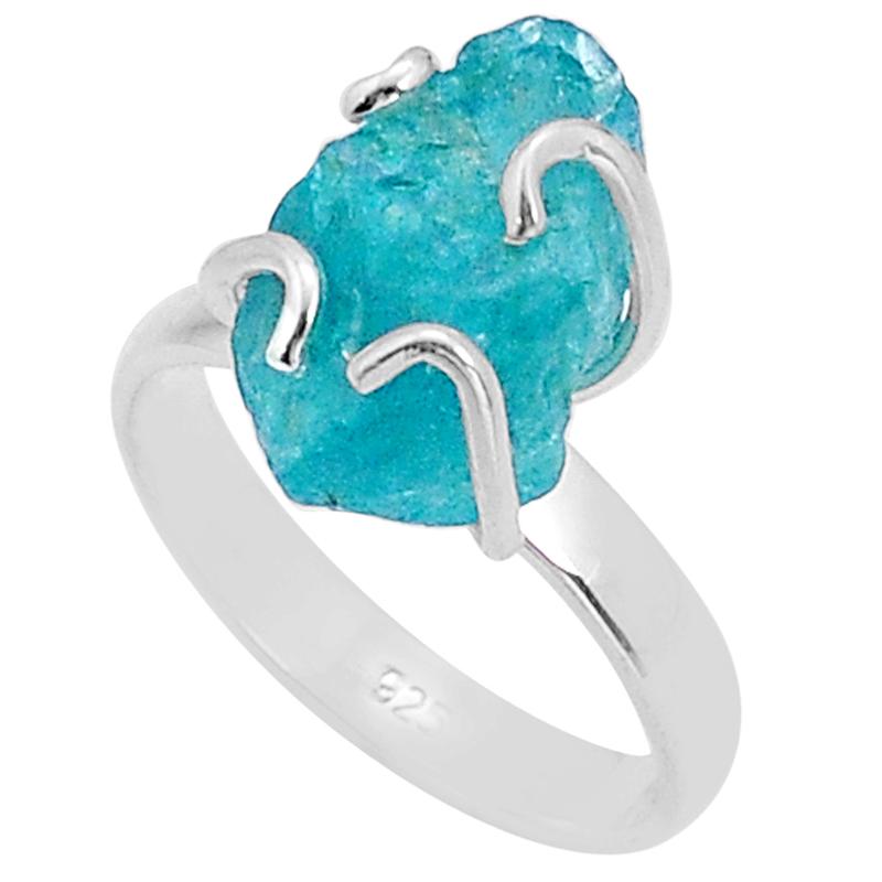 Bague apatite bleue Madagascar AA argent 925 - Taille 56