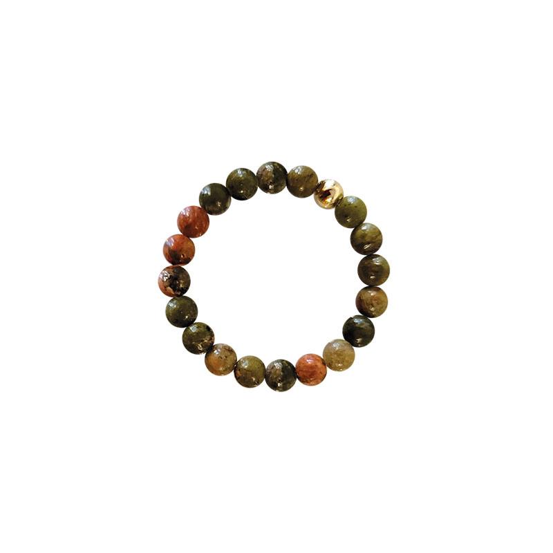 Bague perles Unakite Afrique du Sud (boules 3mm)