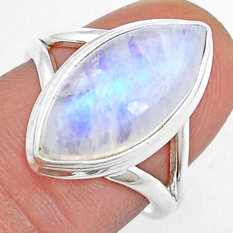 Bague pierre de lune arc en ciel (péristérite) AA argent 925