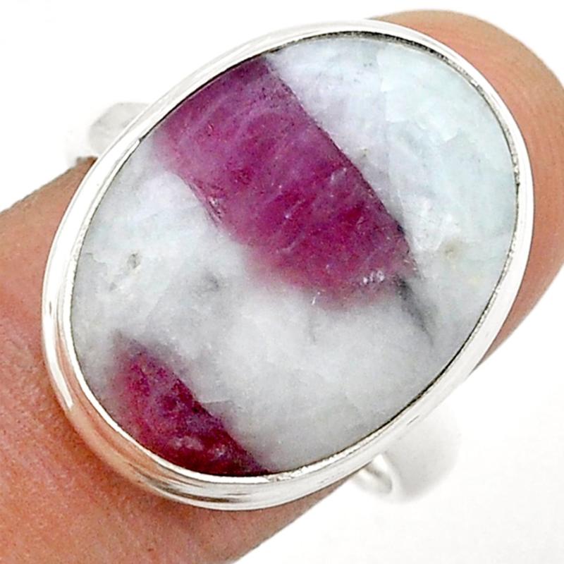 Bague tourmaline rose sur quartz Brésil AA argent 925 - Taille 60