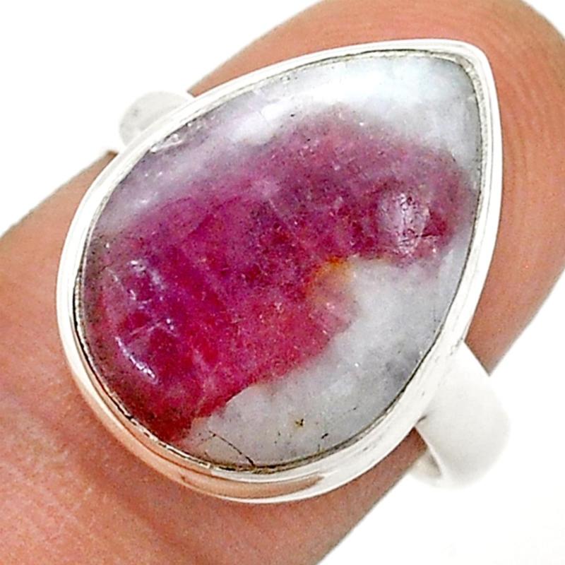 Bague tourmaline rose sur quartz Brésil AA argent 925 - Taille 57