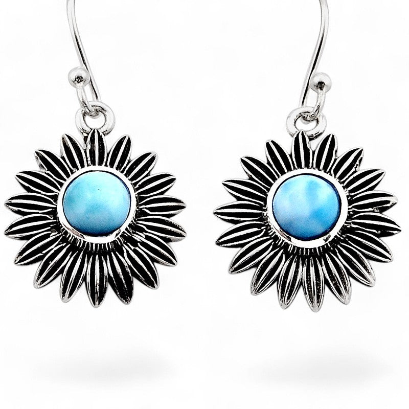 925 silver round larimar A earrings