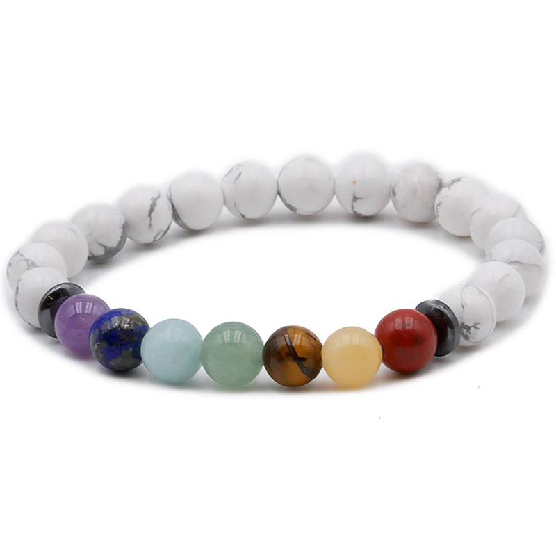 Bracelet 7 chakras howlite A (boules de 7-8mm)