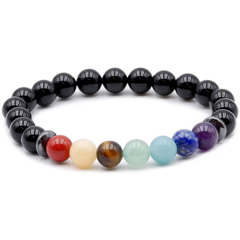 Bracelet 7 chakras onyx A (boules de 7-8mm)