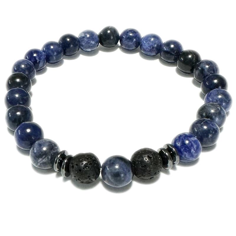 Bracelet &quot;Energy&quot; Sodalite, hématite, pierre de lave (boules 8mm)