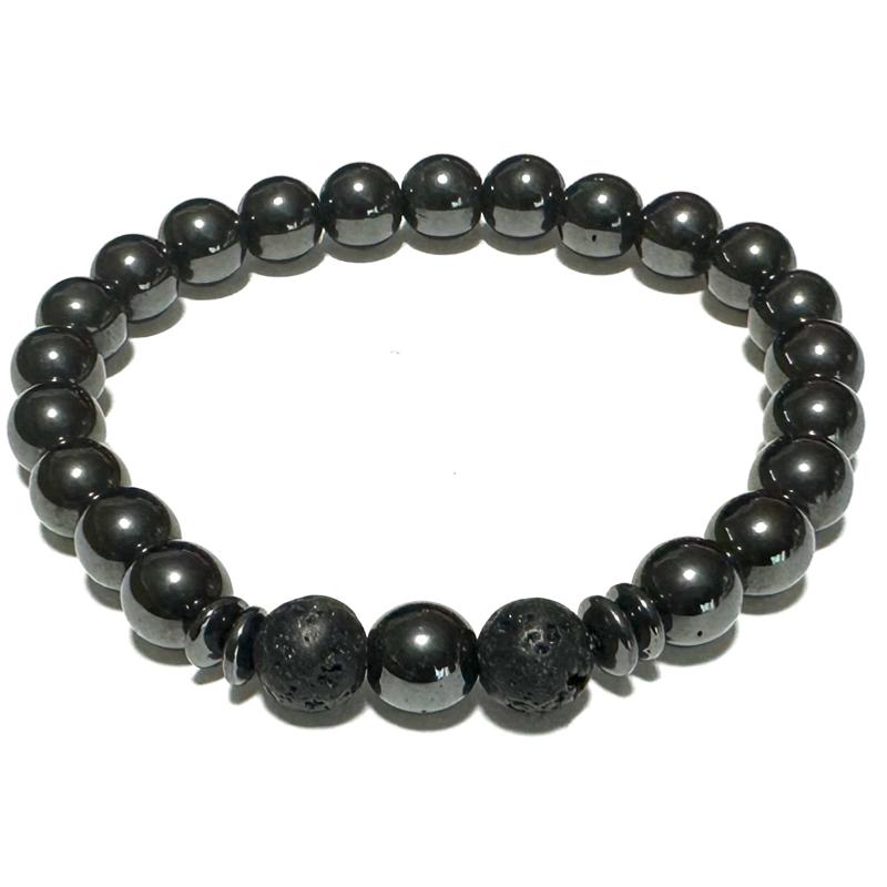 Bracelet &quot;Energy&quot; hématite, pierre de lave (boules 8mm)