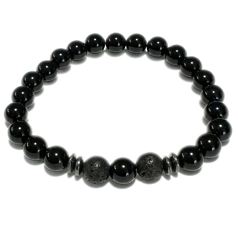 Bracelet &quot;Energy&quot; Onyx, hématite, pierre de lave (boules 8mm)