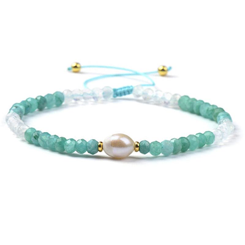 Bracelet Shamballa multi Amazonite Brésil, pierre de lune et perle d&