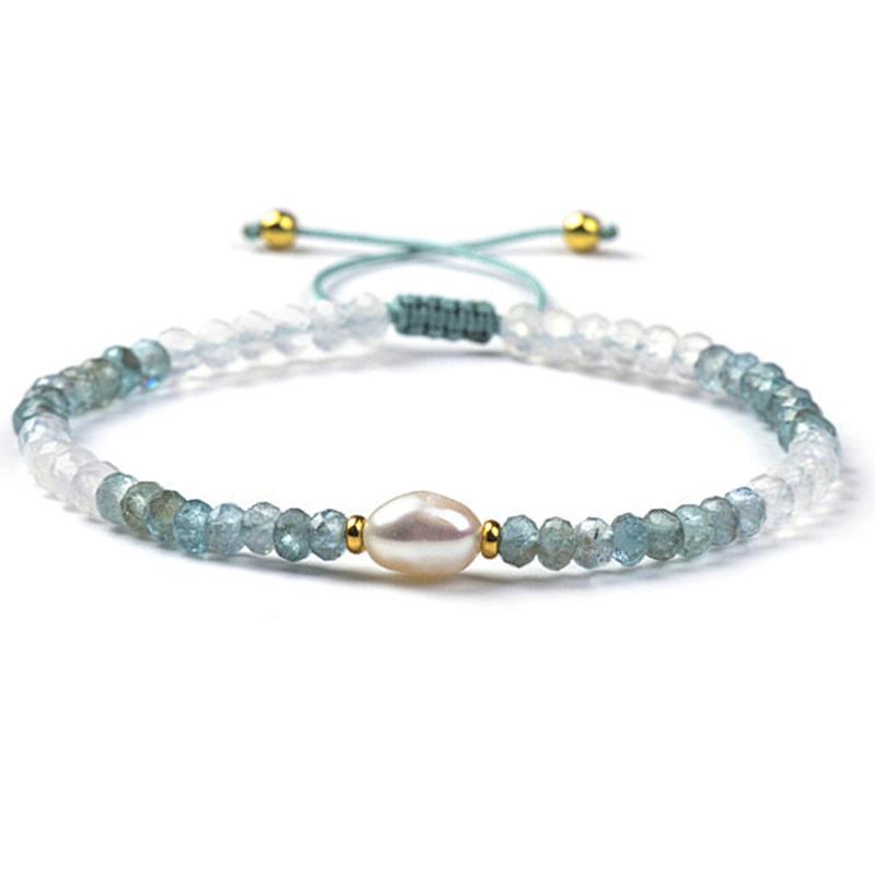 Bracelet Shamballa  multi Apatite bleue, pierre de lune et perle d&