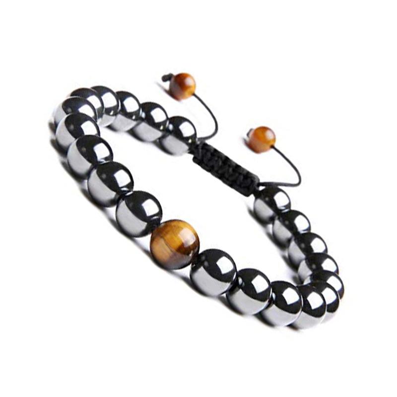 Bracelet Shamballa hématite et oeil de tigre (boules 8mm)