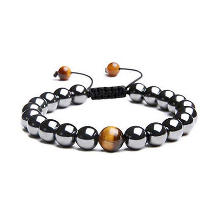 Bracelet Shamballa hématite et oeil de tigre (boules 8mm)