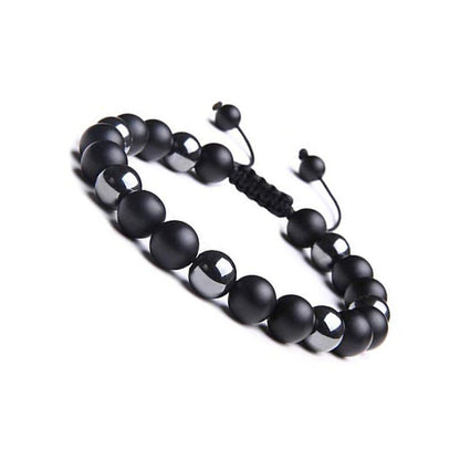 Bracelet Shamballa hématite et onyx dépoli (boules 8mm)