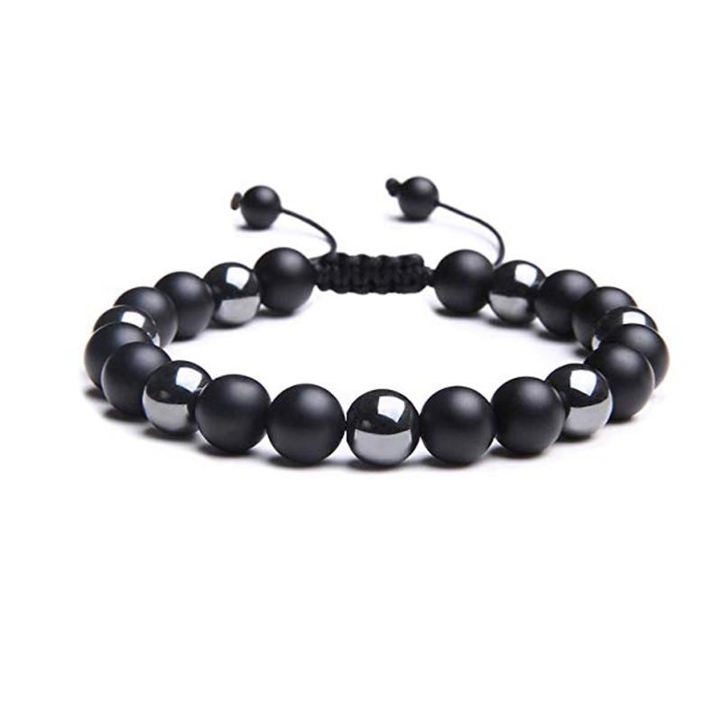 Bracelet Shamballa hématite et onyx dépoli (boules 8mm)