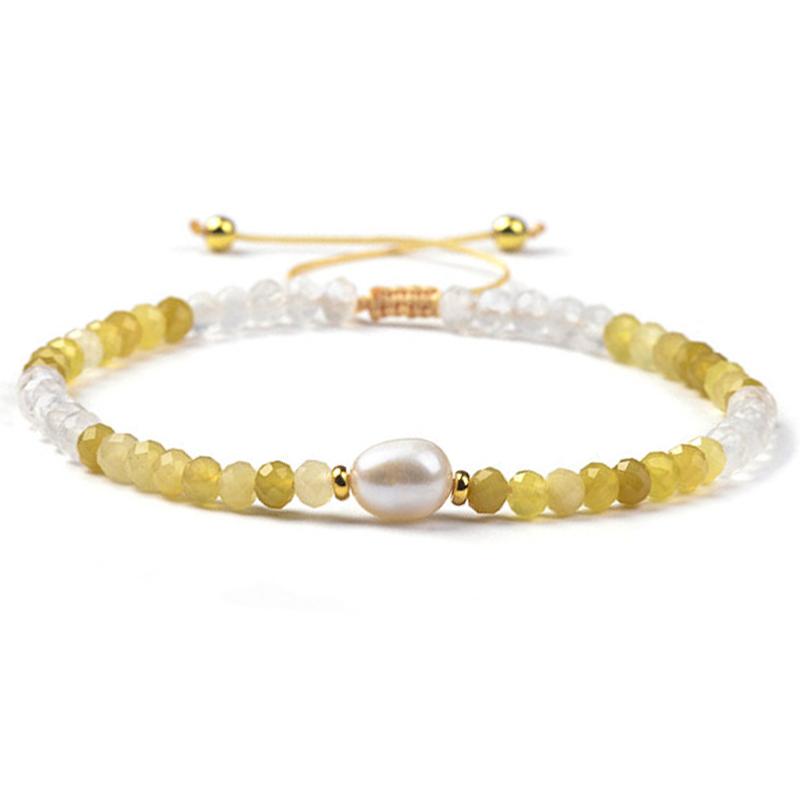 Bracelet Shamballa multi opale jaune, pierre de lune et perle d&