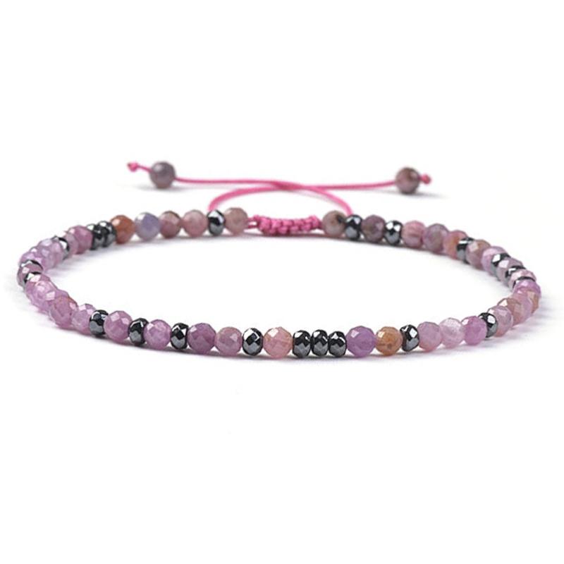 Bracelet Shamballa multi rubis et hématite (perles facettées 2-3mm)