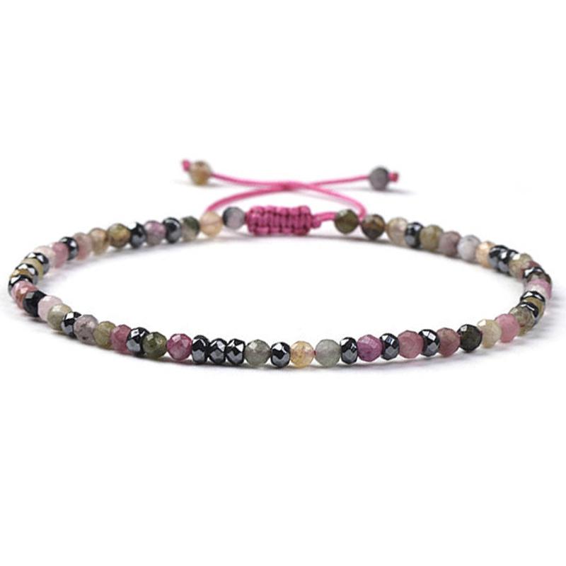 Bracelet Shamballa multi tourmaline multicolore et hématite (perles facettées 2-3mm)