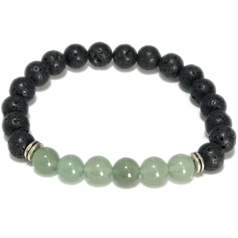 Bracelet &quot;Zodiac&quot; Cancer - Pierre de lave - Aventurine verte (boules 8mm)