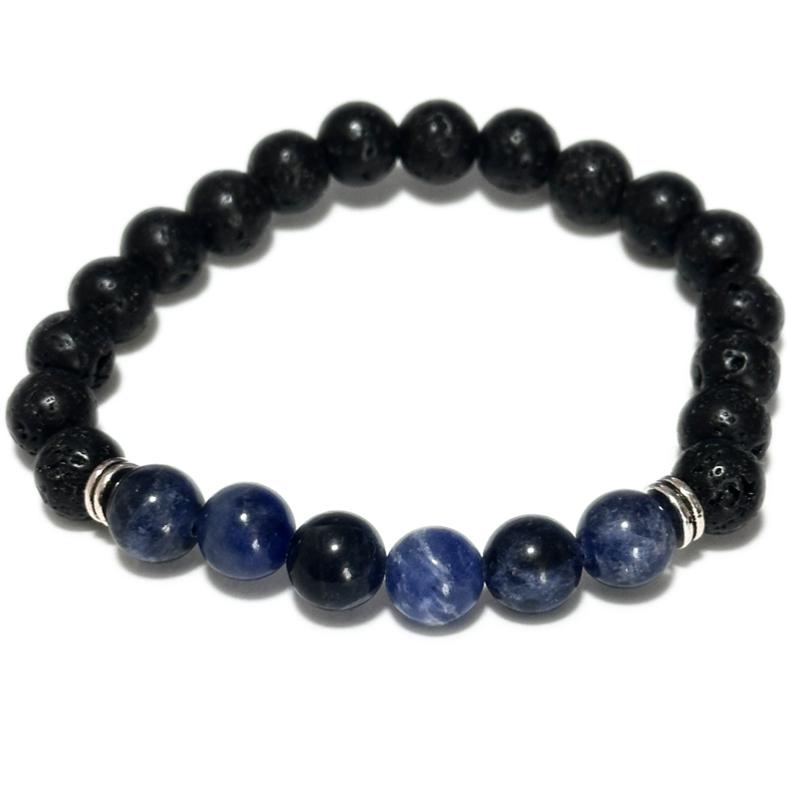 Bracelet &quot;Zodiac&quot; Vierge - Pierre de lave - Sodalite (boules 8mm)