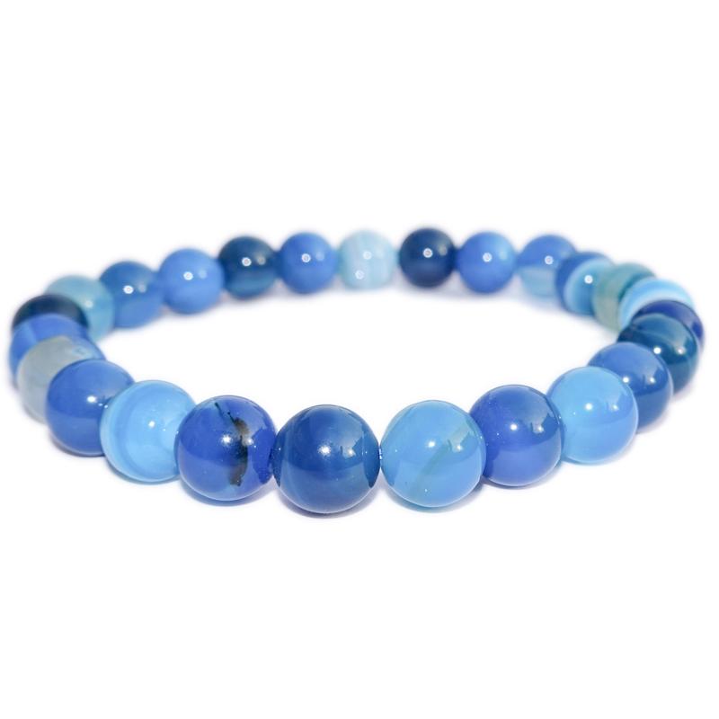 Bracelet agate teintée bleue Brésil A (boules 7-8mm)