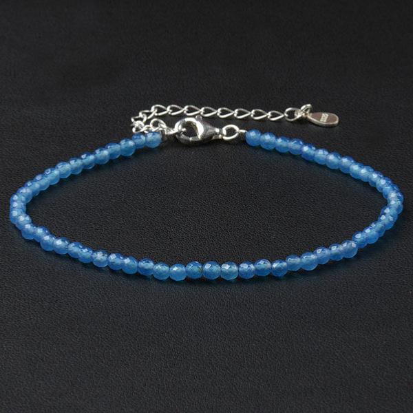 Bracelet agate teintée bleue perles facettées argent 925