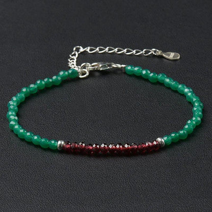 Bracelet agate verte grenat perles facettées argent 925