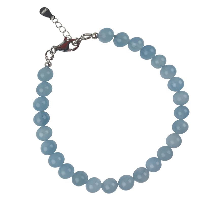 Bracelet aigue marine argent 925 (boule 6,5mm)