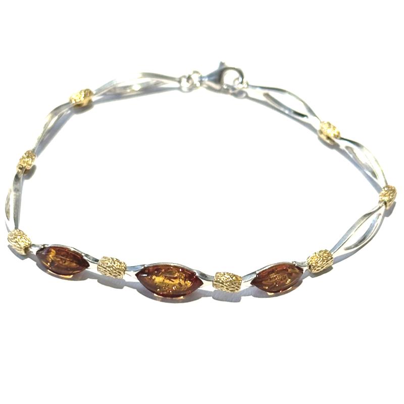 Bracelet Ambre cognac Lituanie AA argent 925