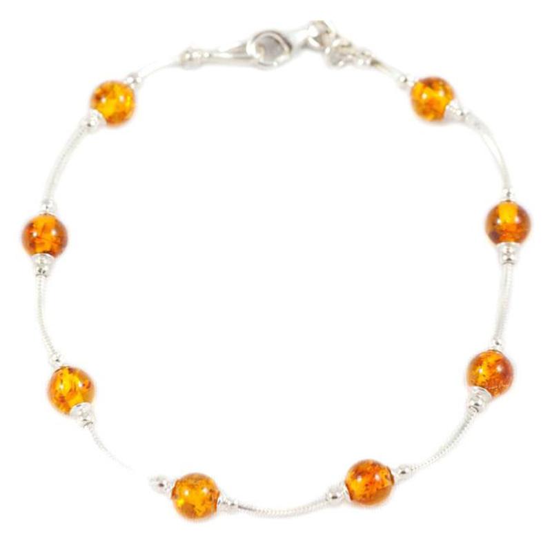 Bracelet ambre cognac boules 5-6mm argent 925