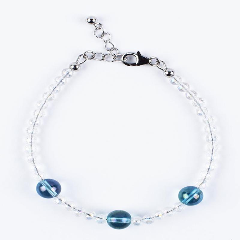 Bracelet quartz angel aura et aqua aura (boules facettées 3-4mm et boules 8mm) argent 925