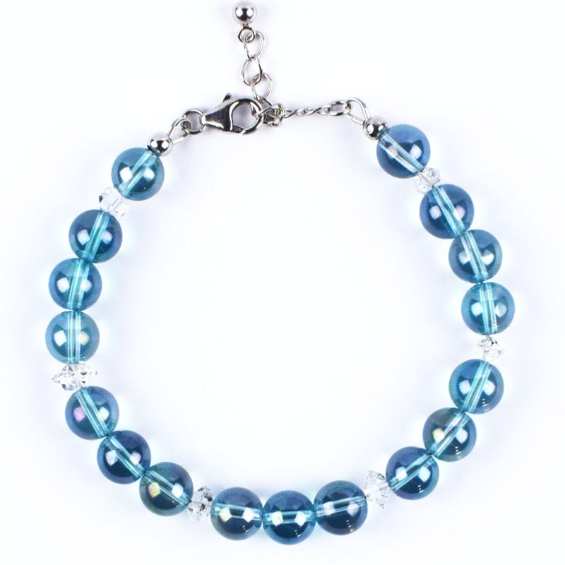 Bracelet aqua aura et  quartz angel aura (boules 8mm et perles facettées 3-4mm ) argent 925