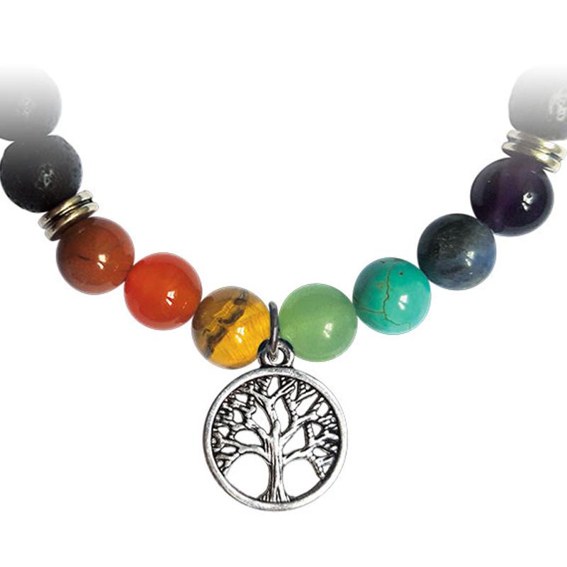 Bracelet arbre de vie pierre de lave 7 chakras A (boules 7-8mm)