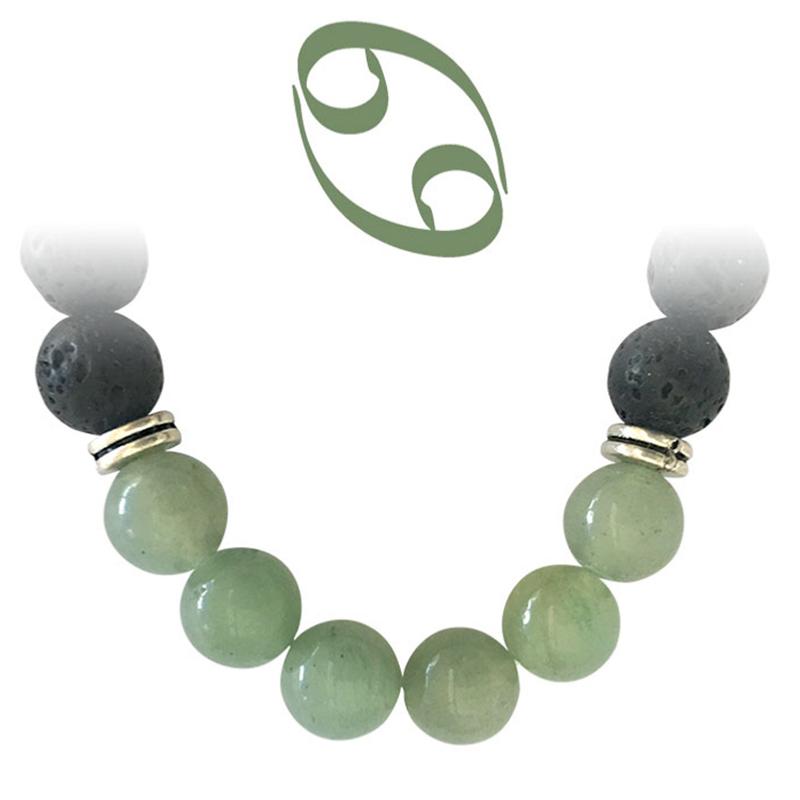 Bracelet &quot;Zodiac&quot; Cancer - Pierre de lave - Aventurine verte (boules 8mm)