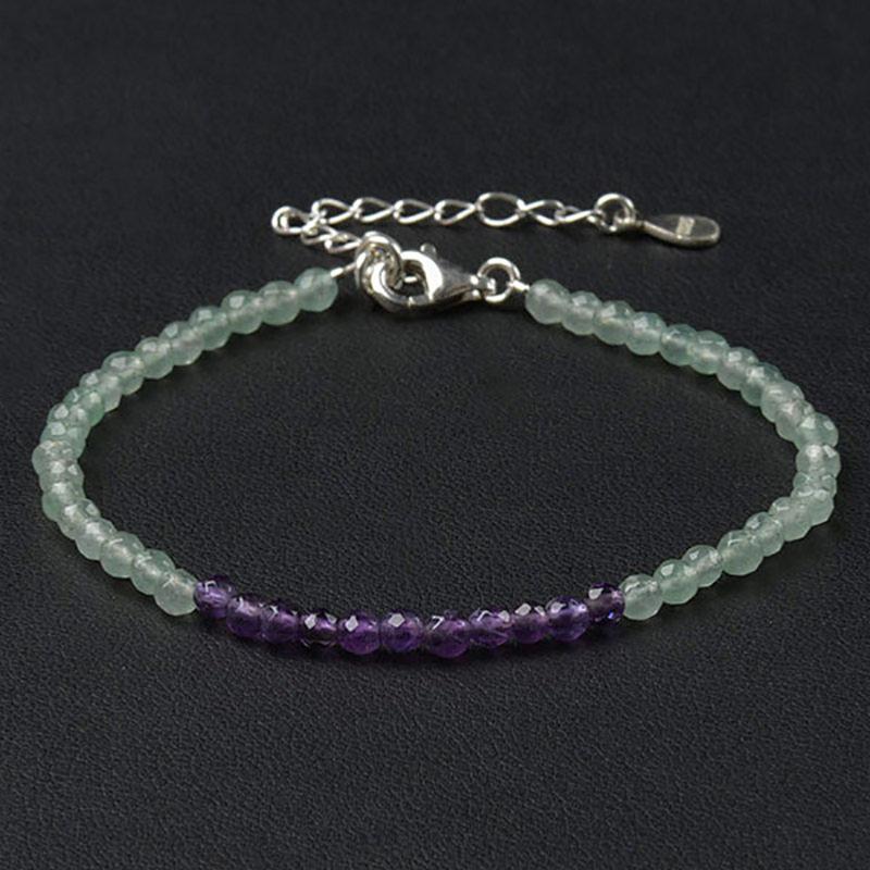 Bracelet aventurine verte améthyste perles facettées argent 925