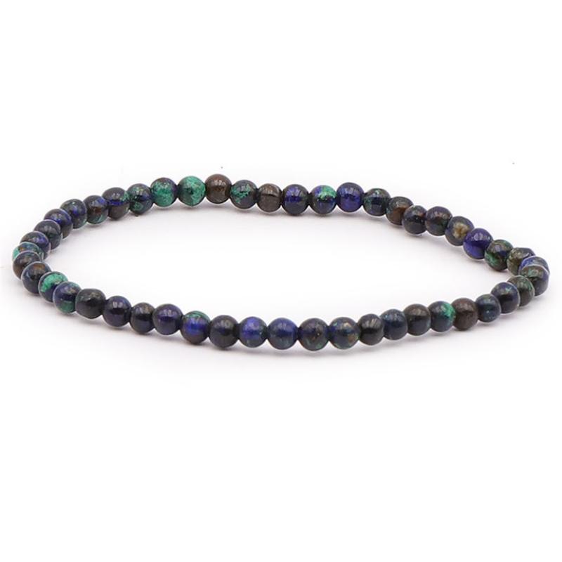 Bracelet azurite-malachite naturelle Pérou AA (boules 3-4mm)