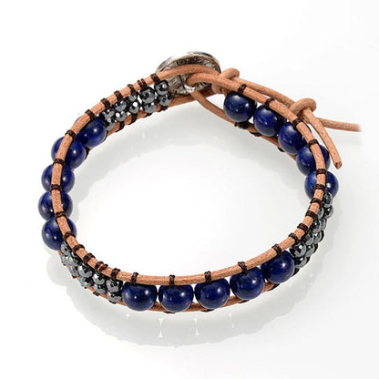 Bracelet cuir mixte lapis lazuli (boules 7-8mm)