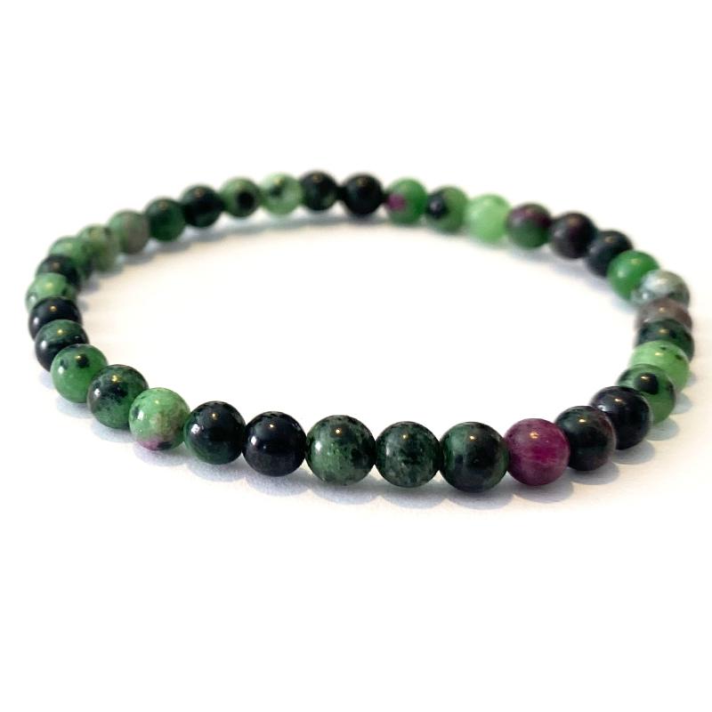 Bracelet taille enfants rubis sur zoisite (boules 3-4mm)